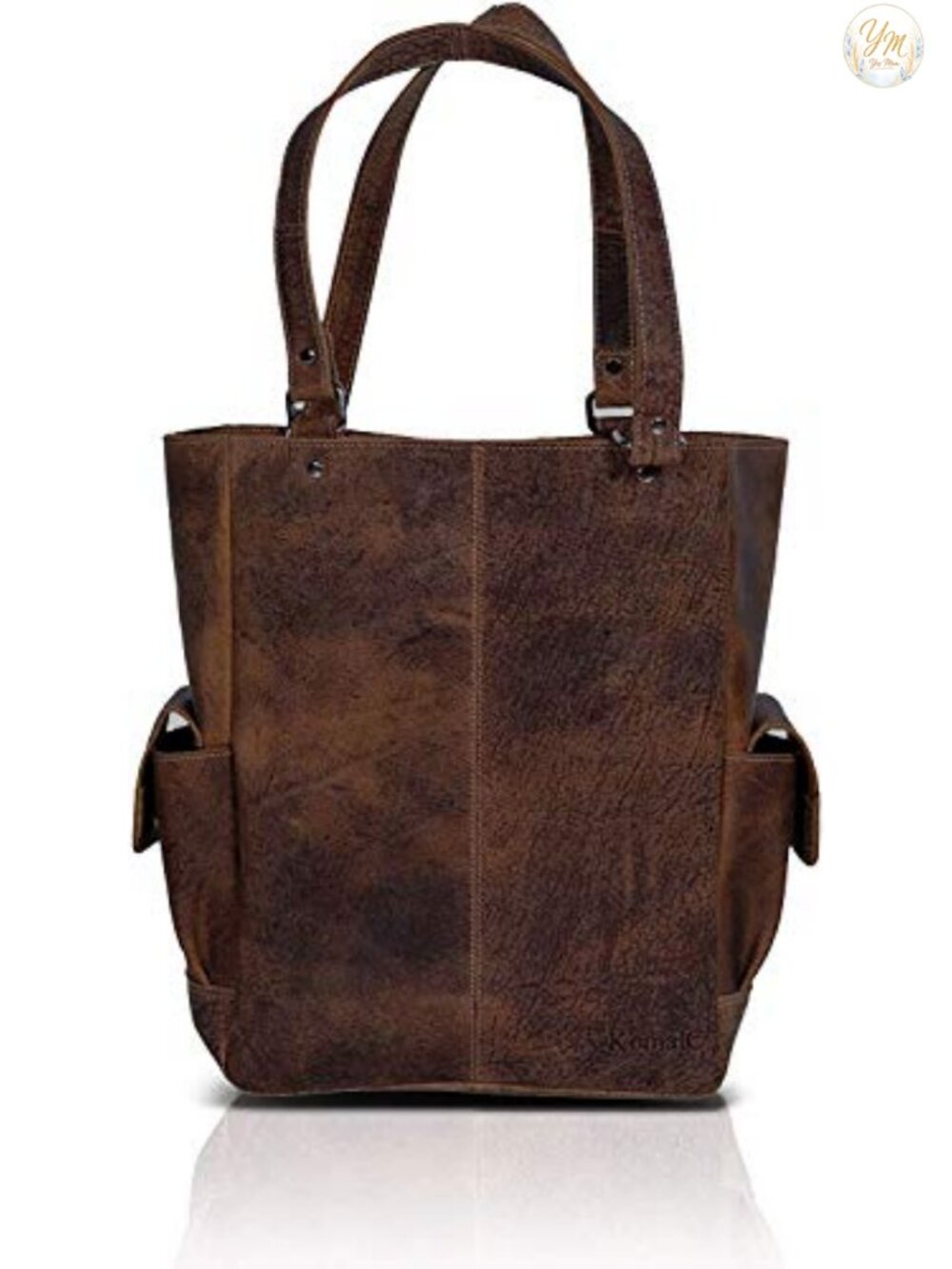 Full-Grain Buffalo Leather Tote Bag for Women, Satchel with Zipper Pockets